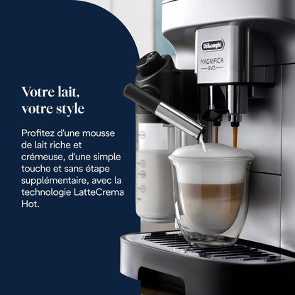 Magnifica Evo (ECAM292.81.SB)- Perfetto Machine à Café Automatique avec LatteCrema Mousseur à Lait Automatique, 7 Boissons en une Seule Touche, Commandes Soft Touch, Argent et Noir