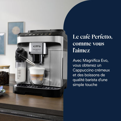 Magnifica Evo (ECAM292.81.SB)- Perfetto Machine à Café Automatique avec LatteCrema Mousseur à Lait Automatique, 7 Boissons en une Seule Touche, Commandes Soft Touch, Argent et Noir